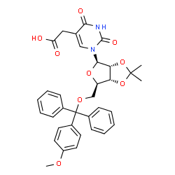 ChemSpider 2D Image | 5-(Carboxymethyl)-2',3'-O-isopropylidene-5'-O-[(4-methoxyphenyl)(diphenyl)methyl]uridine | C34H34N2O9