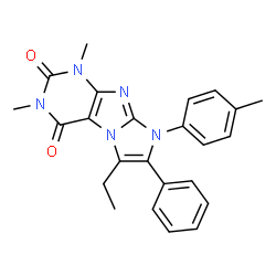 ChemSpider 2D Image | 6-Ethyl-1,3-dimethyl-8-(4-methylphenyl)-7-phenyl-1H-imidazo[2,1-f]purine-2,4(3H,8H)-dione | C24H23N5O2