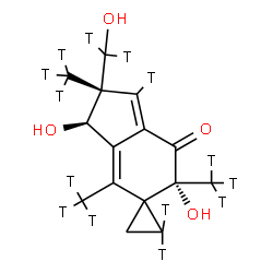 ChemSpider 2D Image | (2'R,3'R,6'R)-3',6'-Dihydroxy-2'-[hydroxy(~3~H_2_)methyl]-2',4',6'-tris[(~3~H_3_)methyl](1',2,2-~3~H_3_)-2',3'-dihydrospiro[cyclopropane-1,5'-inden]-7'(6'H)-one | C15H6T14O4