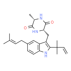 ChemSpider 2D Image | (3S,6S)-3-Methyl-6-{[2-(2-methyl-3-buten-2-yl)-5-(3-methyl-2-buten-1-yl)-1H-indol-3-yl]methyl}-2,5-piperazinedione | C24H31N3O2