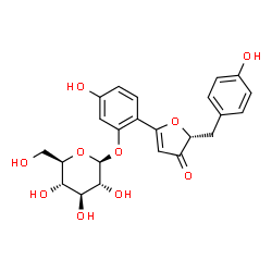 ChemSpider 2D Image | 5-Hydroxy-2-[(5R)-5-(4-hydroxybenzyl)-4-oxo-4,5-dihydro-2-furanyl]phenyl beta-D-glucopyranoside | C23H24O10