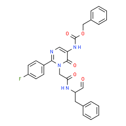 ChemSpider 2D Image | Benzyl [2-(4-fluorophenyl)-6-oxo-1-{2-oxo-2-[(1-oxo-3-phenyl-2-propanyl)amino]ethyl}-1,6-dihydro-5-pyrimidinyl]carbamate | C29H25FN4O5