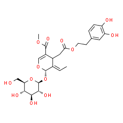 ChemSpider 2D Image | Methyl (2S,3E)-4-{2-[2-(3,4-dihydroxyphenyl)ethoxy]-2-oxoethyl}-3-ethylidene-2-(beta-D-glucopyranosyloxy)-3,4-dihydro-2H-pyran-5-carboxylate | C25H32O13