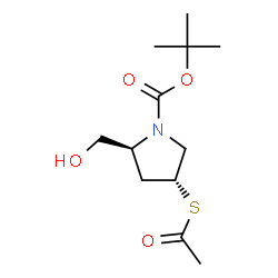 ChemSpider 2D Image | 2-Methyl-2-propanyl (2S,4R)-4-(acetylsulfanyl)-2-(hydroxymethyl)-1-pyrrolidinecarboxylate | C12H21NO4S