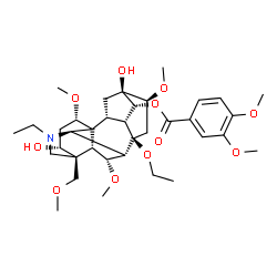 ChemSpider 2D Image | (1alpha,3alpha,6alpha,7beta,14alpha,16beta)-8-Ethoxy-20-ethyl-3,13-dihydroxy-1,6,16-trimethoxy-4-(methoxymethyl)aconitan-14-yl 3,4-dimethoxybenzoate | C36H53NO11