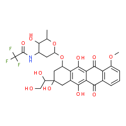 ChemSpider 2D Image | 3-(1,2-Dihydroxyethyl)-3,5,12-trihydroxy-10-methoxy-6,11-dioxo-1,2,3,4,6,11-hexahydro-1-tetracenyl 2,3,6-trideoxy-3-[(trifluoroacetyl)amino]hexopyranoside | C29H30F3NO12