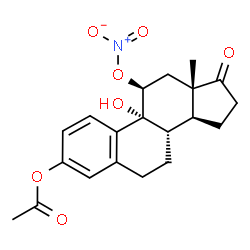 ChemSpider 2D Image | (11beta)-9-Hydroxy-11-(nitrooxy)-17-oxoestra-1,3,5(10)-trien-3-yl acetate | C20H23NO7