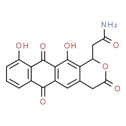 ChemSpider 2D Image | (+)-3,4,6,11-Tetrahydro-10,12-dihydroxy-3,6,11-trioxo-1H-anthra[2,3-c]pyran-1-acetamide | C19H13NO7