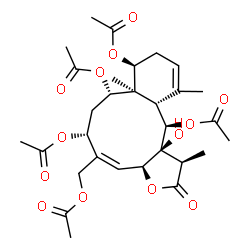 ChemSpider 2D Image | (1R,3aS,4Z,6R,8S,8aR,9S,12aS,13R,13aS)-5-(Acetoxymethyl)-13a-hydroxy-1,8a,12-trimethyl-2-oxo-1,2,3a,6,7,8,8a,9,10,12a,13,13a-dodecahydrobenzo[4,5]cyclodeca[1,2-b]furan-6,8,9,13-tetrayl tetraacetate | C30H40O13