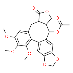 ChemSpider 2D Image | 6,7,8-Trimethoxy-3-oxo-1,3,3a,4,14,14a-hexahydrobenzo[3,4]furo[3',4':6,7]cycloocta[1,2-f][1,3]benzodioxol-14-yl acetate | C24H24O9