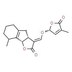 ChemSpider 2D Image | (3E,3aR,8bS)-8-Methyl-3-({[(2R)-4-methyl-5-oxo-2,5-dihydro-2-furanyl]oxy}methylene)-3,3a,4,5,6,7,8,8b-octahydro-2H-indeno[1,2-b]furan-2-one | C18H20O5
