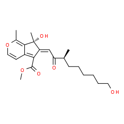 ChemSpider 2D Image | Methyl (6E,7R)-7-hydroxy-6-[(3S)-9-hydroxy-3-methyl-2-oxononylidene]-1,7-dimethyl-6,7-dihydrocyclopenta[c]pyran-5-carboxylate | C22H30O6