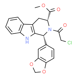 ChemSpider 2D Image | Methyl (1R,3R)-1-(1,3-benzodioxol-5-yl)-2-(chloroacetyl)-2,3,4,9-tetrahydro-1H-beta-carboline-3-carboxylate | C22H19ClN2O5