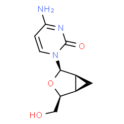 ChemSpider 2D Image | 4-Amino-1-[(1S,2R,4S,5R)-4-(hydroxymethyl)-3-oxabicyclo[3.1.0]hex-2-yl]-2(1H)-pyrimidinone | C10H13N3O3