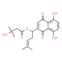 ChemSpider 2D Image | 1-(5,8-Dihydroxy-1,4-dioxo-1,4-dihydro-2-naphthalenyl)-4-methyl-3-penten-1-yl 3-hydroxy-3-methylbutanoate | C21H24O7