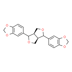 ChemSpider 2D Image | 5,5'-(3aR,6aR)-Tetrahydro-1H,3H-furo[3,4-c]furan-1,4-diylbis(1,3-benzodioxole) | C20H18O6