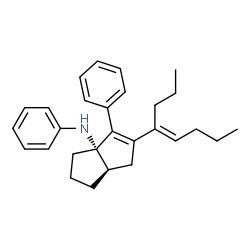 ChemSpider 2D Image | (3aS,6aR)-5-[(4E)-4-Octen-4-yl]-N,4-diphenyl-2,3,6,6a-tetrahydro-3a(1H)-pentalenamine | C28H35N