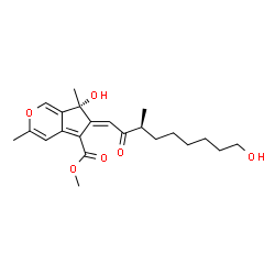 ChemSpider 2D Image | Methyl (6E,7R)-7-hydroxy-6-[(3S)-9-hydroxy-3-methyl-2-oxononylidene]-3,7-dimethyl-6,7-dihydrocyclopenta[c]pyran-5-carboxylate | C22H30O6