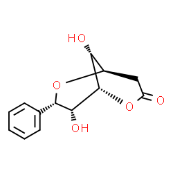 ChemSpider 2D Image | (1S,5R,7S,8R,9R)-8,9-Dihydroxy-7-phenyl-2,6-dioxabicyclo[3.3.1]nonan-3-one | C13H14O5