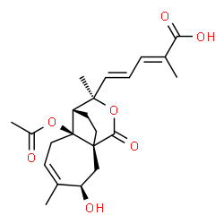 ChemSpider 2D Image | (2E,4E)-5-[(1R,3R,7S,8S,9R)-7-Acetoxy-3-hydroxy-4,9-dimethyl-11-oxo-10-oxatricyclo[6.3.2.0~1,7~]tridec-4-en-9-yl]-2-methyl-2,4-pentadienoic acid | C22H28O7