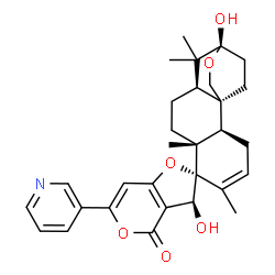 ChemSpider 2D Image | (1'S,2S,2'R,3S,7'R,10'R,12'S)-3,12'-Dihydroxy-5',7',11',11'-tetramethyl-6-(3-pyridinyl)-3H,4H-spiro[furo[3,2-c]pyran-2,6'-[13]oxatetracyclo[10.2.2.0~1,10~.0~2,7~]hexadec[4]en]-4-one | C30H35NO6