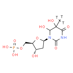 ChemSpider 2D Image | 5,6-Dihydroxy(~3~H_3_)-5,6-dihydrothymidine 5'-(dihydrogen phosphate) | C10H14T3N2O10P