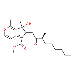 ChemSpider 2D Image | Methyl (6E,7R)-7-hydroxy-1,7-dimethyl-6-[(3S)-3-methyl-2-oxononylidene]-6,7-dihydrocyclopenta[c]pyran-5-carboxylate | C22H30O5