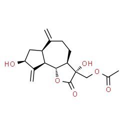 ChemSpider 2D Image | [(3R,3aR,6aR,8S,9aR,9bR)-3,8-Dihydroxy-6,9-bis(methylene)-2-oxododecahydroazuleno[4,5-b]furan-3-yl]methyl acetate | C17H22O6