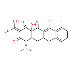 ChemSpider 2D Image | (2Z,4S,12aS)-2-[Amino(hydroxy)methylene]-4-(dimethylamino)-10,11,12a-trihydroxy-7-iodo-4a,5a,6,12a-tetrahydro-1,3,12(2H,4H,5H)-tetracenetrione | C21H21IN2O7