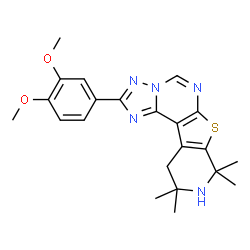 ChemSpider 2D Image | 2-(3,4-Dimethoxyphenyl)-8,8,10,10-tetramethyl-8,9,10,11-tetrahydropyrido[4',3':4,5]thieno[3,2-e][1,2,4]triazolo[1,5-c]pyrimidine | C22H25N5O2S