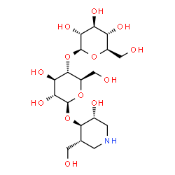 ChemSpider 2D Image | (3R,4R,5R)-3-Hydroxy-5-(hydroxymethyl)-4-piperidinyl 4-O-beta-D-glucopyranosyl-beta-D-glucopyranoside | C18H33NO13