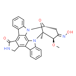 ChemSpider 2D Image | (2S,3R,4E,6R)-4-(Hydroxyimino)-3-methoxy-2-methyl-29-oxa-1,7,17-triazaoctacyclo[12.12.2.1~2,6~.0~7,28~.0~8,13~.0~15,19~.0~20,27~.0~21,26~]nonacosa-8,10,12,14,19,21,23,25,27-nonaen-16-one | C27H22N4O4