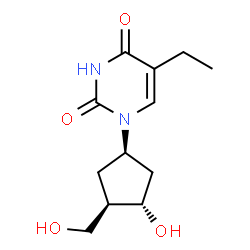 ChemSpider 2D Image | 5-Ethyl-1-[(1R,3S,4R)-3-hydroxy-4-(hydroxymethyl)cyclopentyl]-2,4(1H,3H)-pyrimidinedione | C12H18N2O4