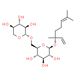 ChemSpider 2D Image | (3R)-3,7-Dimethyl-1,6-octadien-3-yl 6-O-beta-D-xylopyranosyl-beta-D-glucopyranoside | C21H36O10
