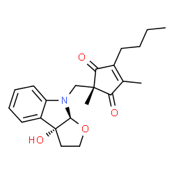 ChemSpider 2D Image | (2S)-4-Butyl-2-{[(3aR,8aS)-3a-hydroxy-2,3,3a,8a-tetrahydro-8H-furo[2,3-b]indol-8-yl]methyl}-2,5-dimethyl-4-cyclopentene-1,3-dione | C22H27NO4