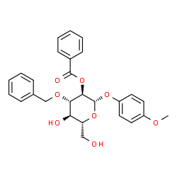 ChemSpider 2D Image | 4-Methoxyphenyl 2-O-benzoyl-3-O-benzyl-beta-D-glucopyranoside | C27H28O8