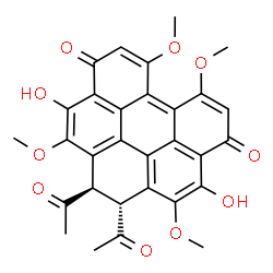 ChemSpider 2D Image | (1R,2R)-1,2-Diacetyl-4,11-dihydroxy-3,7,8,12-tetramethoxy-1,2-dihydrobenzo[ghi]perylene-5,10-dione | C30H24O10