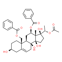 ChemSpider 2D Image | (3beta,12beta,14beta,17alpha,20S)-20-Acetoxy-3,8,14,17-tetrahydroxypregn-5-ene-12,19-diyl dibenzoate | C37H44O10