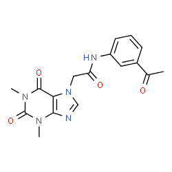 ChemSpider 2D Image | N-(3-Acetylphenyl)-2-(1,3-dimethyl-2,6-dioxo-1,2,3,6-tetrahydro-7H-purin-7-yl)acetamide | C17H17N5O4