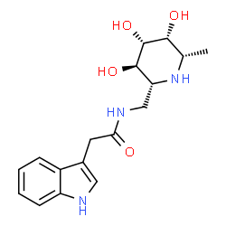 ChemSpider 2D Image | 2-(1H-Indol-3-yl)-N-{[(2R,3R,4R,5R,6S)-3,4,5-trihydroxy-6-methyl-2-piperidinyl]methyl}acetamide | C17H23N3O4
