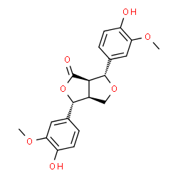 ChemSpider 2D Image | (3R,3aS,6R,6aR)-3,6-Bis(4-hydroxy-3-methoxyphenyl)tetrahydro-1H,3H-furo[3,4-c]furan-1-one | C20H20O7