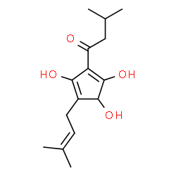 ChemSpider 2D Image | 1-Butanone, 3-methyl-1-(2,3,5-trihydroxy-4-(3-methyl-2-butenyl)-1,4-cyclopentadien-1-yl)- | C15H22O4