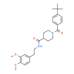 ChemSpider 2D Image | N-[2-(3,4-Dimethoxyphenyl)ethyl]-1-[4-(2-methyl-2-propanyl)benzoyl]-4-piperidinecarboxamide | C27H36N2O4