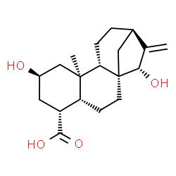 ChemSpider 2D Image | (1R,4R,5R,7R,9R,10S,13R,15S)-7,15-Dihydroxy-9-methyl-14-methylenetetracyclo[11.2.1.0~1,10~.0~4,9~]hexadecane-5-carboxylic acid | C19H28O4