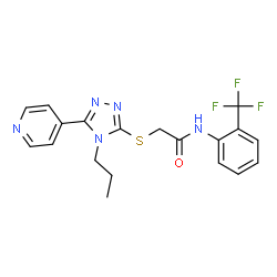 ChemSpider 2D Image | 2-{[4-Propyl-5-(4-pyridinyl)-4H-1,2,4-triazol-3-yl]sulfanyl}-N-[2-(trifluoromethyl)phenyl]acetamide | C19H18F3N5OS
