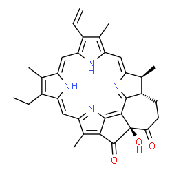 ChemSpider 2D Image | (3Z,9Z,13Z,20S,24S,26S)-12-Ethyl-20-hydroxy-6,11,26,27-tetramethyl-7-vinyl-2,16,28,29-tetraazaheptacyclo[15.7.1.1~3,24~.1~5,8~.1~10,13~.1~15,18~.0~20,25~]nonacosa-1,3,5,7,9,11,13,15,17(25),18(27)-deca
ene-19,21-dione | C33H32N4O3