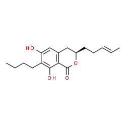 ChemSpider 2D Image | (R)-7-butyl-6,8-dihydroxy-3-[(3E)-pent-3-en-1-yl]-3,4-dihydroisochromen-1-one | C18H24O4