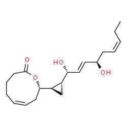 ChemSpider 2D Image | (6Z,9S)-9-{(1R,2R)-2-[(1R,2E,4R,6Z)-1,4-Dihydroxy-2,6-nonadien-1-yl]cyclopropyl}-4,5,8,9-tetrahydro-2(3H)-oxoninone | C20H30O4