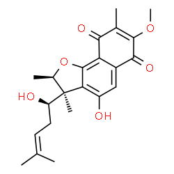 ChemSpider 2D Image | (2R,3S)-4-Hydroxy-3-[(1R)-1-hydroxy-4-methyl-3-penten-1-yl]-7-methoxy-2,3,8-trimethyl-2,3-dihydronaphtho[1,2-b]furan-6,9-dione | C22H26O6