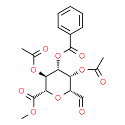 ChemSpider 2D Image | Methyl (6R)-3,5-di-O-acetyl-2,6-anhydro-4-O-benzoyl-6-formyl-D-mannonate | C19H20O10